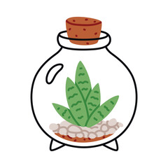 Home Florarium with Plant in Glass Transparent Vessel Vector Illustration