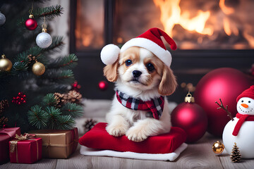dog in santa hat