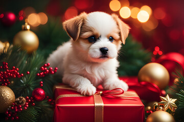 puppy with christmas gift