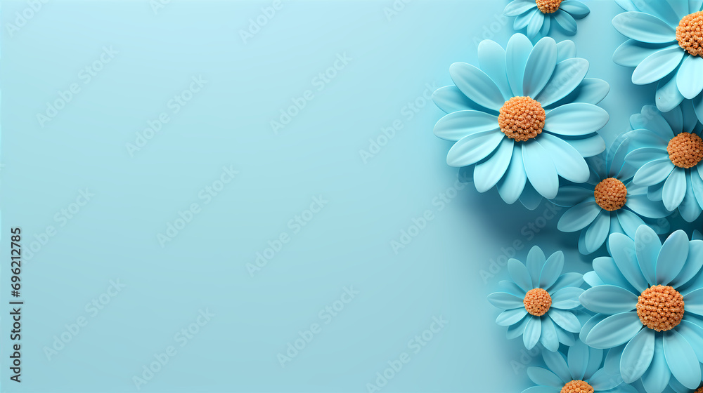 Wall mural photo blank with fresh flower blue background template - Wall murals