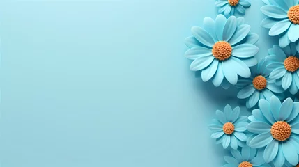 Tuinposter Photo blank with fresh flower blue background template © Alexey