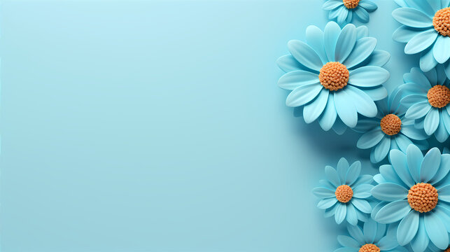 Fototapeta Photo blank with fresh flower blue background template