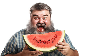 A Man Refreshing Taste of Watermelon Isolated On Transparent Background
