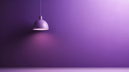 A lamp hangs on a purple wall and illuminates it, space for text or presentation - obrazy, fototapety, plakaty