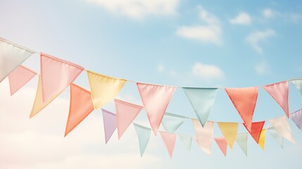 Vintage pastel bunting decoration with blue sky for Easter, summer festival and party celebration