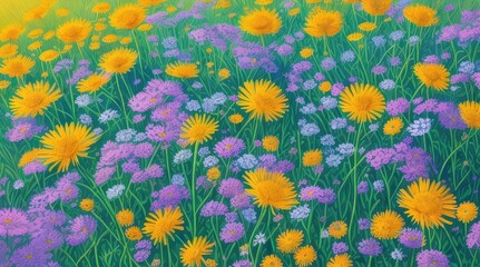 Fototapeta na wymiar A Vector Nature Background Featuring Chamomiles and Dandelions. An Artful Blend of Serenity and Whimsical Beauty in a Captivating Illustration.
