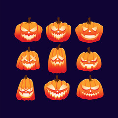 Hand drawn cute cartoon halloween pumpkin head character collection set design