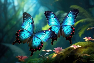 Beautiful Butterflies, Dreamy fantasy magical butterflies, soft light colors wings, Ai Generated