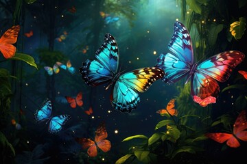 Beautiful Butterflies, Dreamy fantasy magical butterflies, soft light colors wings, Ai Generated