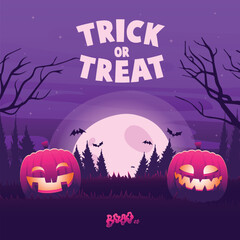 Hand drawn cute cartoon pumpkin halloween night moon background design