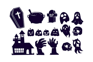 Halloween cute cartoon silhouette pumpkin zombie and vampire character collection