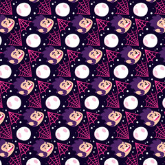 Hand drawn cartoon halloween werewolf character seamless pattern texture