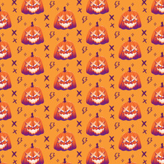 Hand drawn cute cartoon pumpkin halloween seamless pattern texture