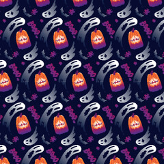 Hand drawn cute peekaboo pumpkin halloween seamless pattern texture