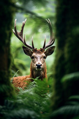 Deer in a green forest	 - obrazy, fototapety, plakaty