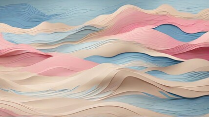 Abstract Background of Smooth, Wavy Dunes with a Mesmerizing Blue and Pink Color Effect.