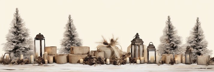 A Festive Holiday Scene with Christmas Gifts, Candles and a Tree
