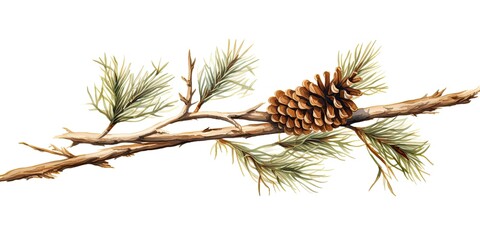 Fototapeta premium Birch Tree Twigs with Pine Cones and Needles