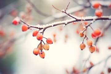 frozen berries clinging to a frost-covered bush