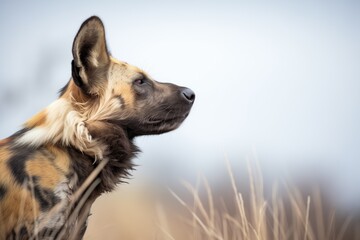 profile of wild dog leader, vigilant and focused