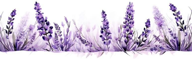 Purple Flowers in a Field - Artistic Digital Illustration - obrazy, fototapety, plakaty