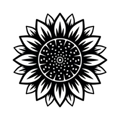 Sunflower vector object or graphic element in monochrome style isolated on white background