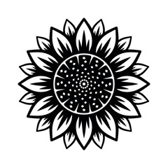 Sunflower vector object or graphic element in monochrome style isolated on white background