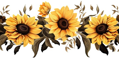 Sunflower Border - Artistic and decorative illustration of sunflowers - obrazy, fototapety, plakaty