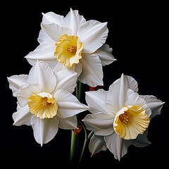 Four Yellow and White Flowers in a Dark Room
