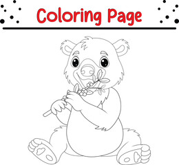 Coloring page baby brown bear with red cranberry