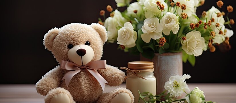 Get well teddy with flowers and card.