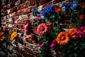 Fototapeta na wymiar flowers on the wall