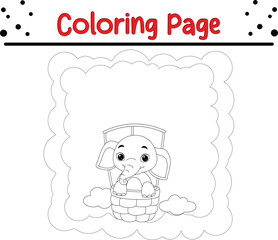 Coloring page baby elephant riding hot air balloon
