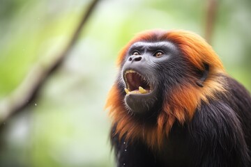 close-up of a howler monkey mid-roar in a rainforest