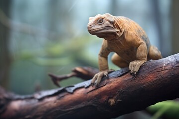 young komodo dragon on a fallen tree branch