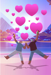 senior couple in love dancing on summer beach old man woman lovers having fun active old age happy valentines day celebration