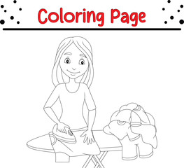 coloring page young woman ironing clothes