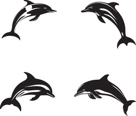 Set of dolphin black silhouette on white background © Qurban Vector & Ai