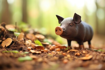 black pig searching for truffles - obrazy, fototapety, plakaty