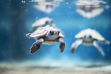 Obraz premium sea turtle hatchlings first swim in open water