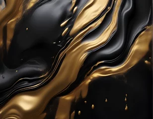 Fotobehang Black and gold liquid is flowing to make the background. © Anuson