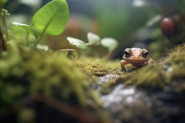 toad peering from behind plants