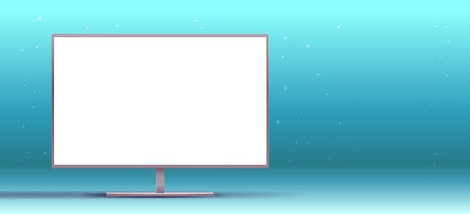 tv or computer monitor with empty white screen on blue background horizontal