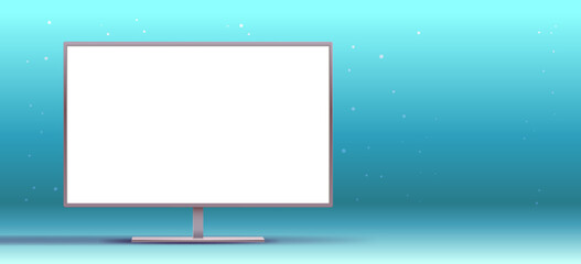 Fototapeta premium tv or computer monitor with empty white screen on blue background horizontal