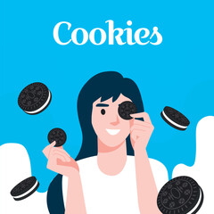 Black Cookies day social media post illustration in blue background