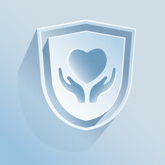 Cardiac arrhythmia, life insurance.
The shield icon is made of paper on a blue background.
Medicine, Safety, life insurance. A vector image.