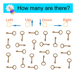 Left or Right. Logic game for kids. Count how many keys are turned left and how many are turned right, also up and down.