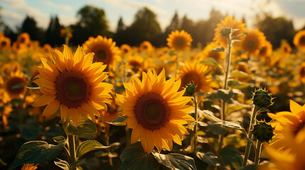 Obraz premium field of sunflowers HD 8K wallpaper Stock Photographic Image 