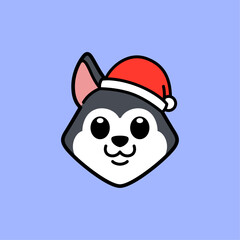 Obraz premium Siberian Husky or Alaskan Malamute Wearing Santa Hat Illustration