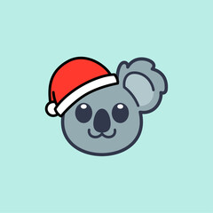Koala Wearing Santa Hat Illustration